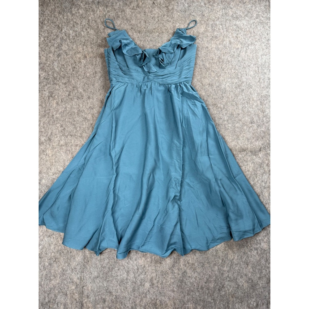 Quillaree Dress Women 4 Blue Silk Blend Ruffle V-Neck Ruched Cocktail Party Chic